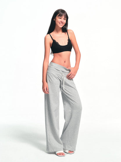 kvkv Heather Gray Double Waistband Drawstring Pocket Wide Leg Women&
