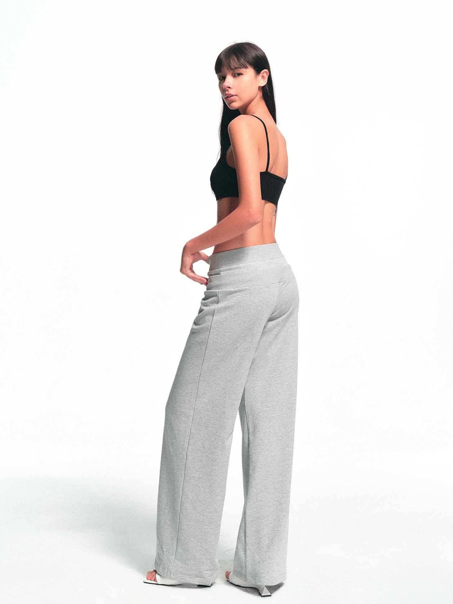 kvkv Heather Gray Double Waistband Drawstring Pocket Wide Leg Women&