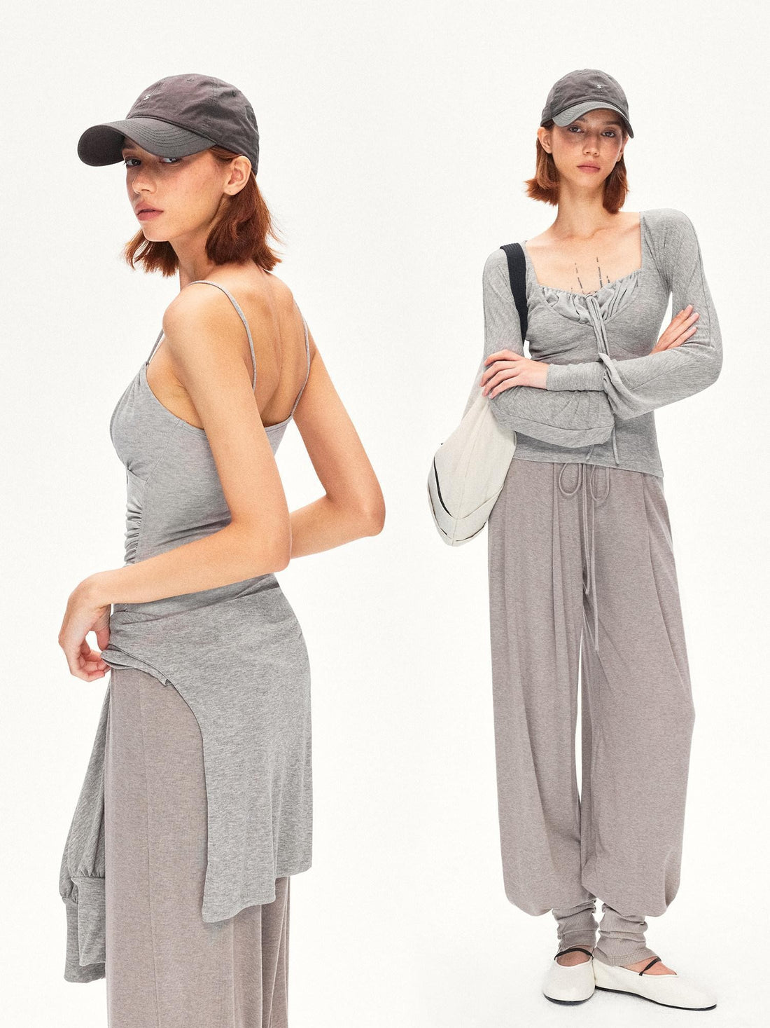kvkv Heather Gray Pleated Adjustable Strap Square Neck Women&
