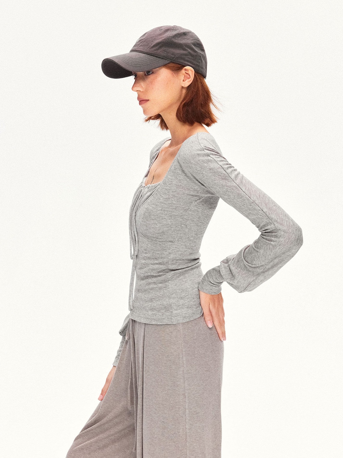 kvkv Heather Gray Pleated Adjustable Strap Square Neck Women&