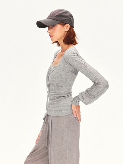 kvkv Heather Gray Pleated Adjustable Strap Square Neck Women&