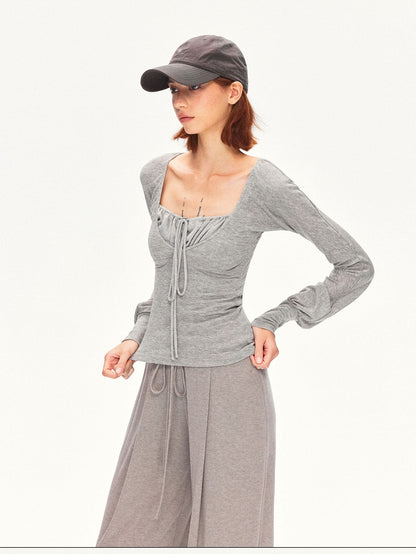 kvkv Heather Gray Pleated Adjustable Strap Square Neck Women&