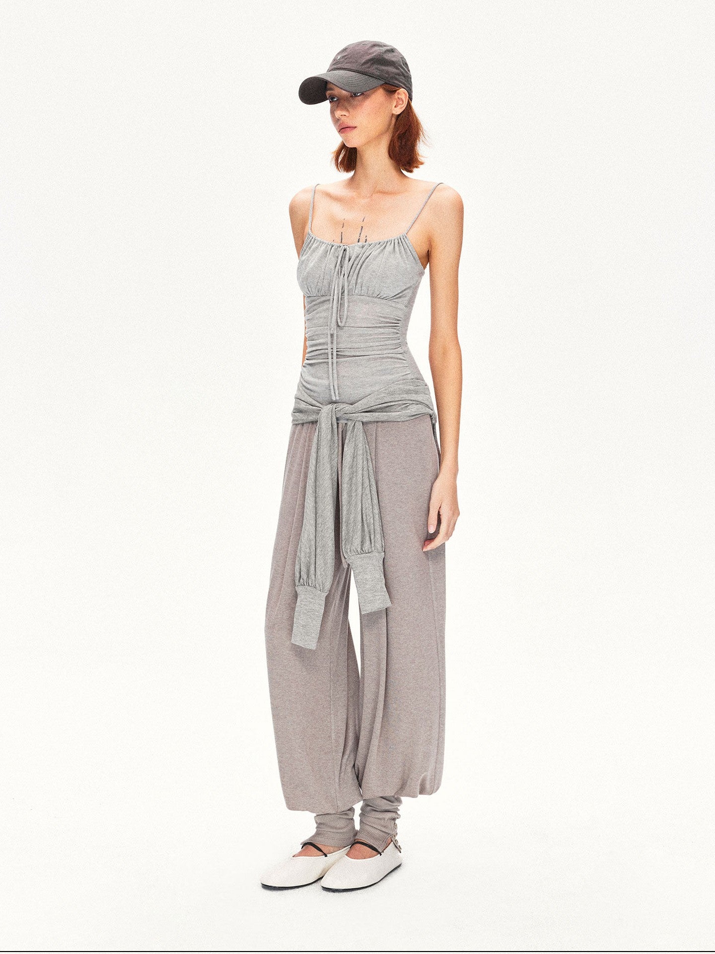kvkv Heather Gray Pleated Adjustable Strap Square Neck Women&
