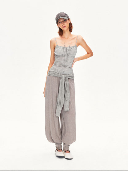 kvkv Heather Gray Pleated Adjustable Strap Square Neck Women&