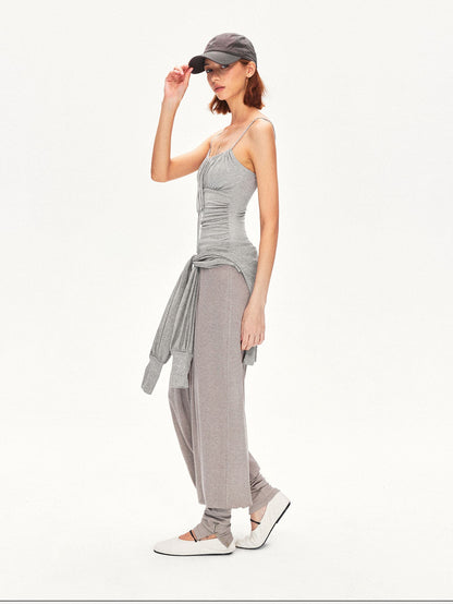 kvkv Heather Gray Pleated Adjustable Strap Square Neck Women&