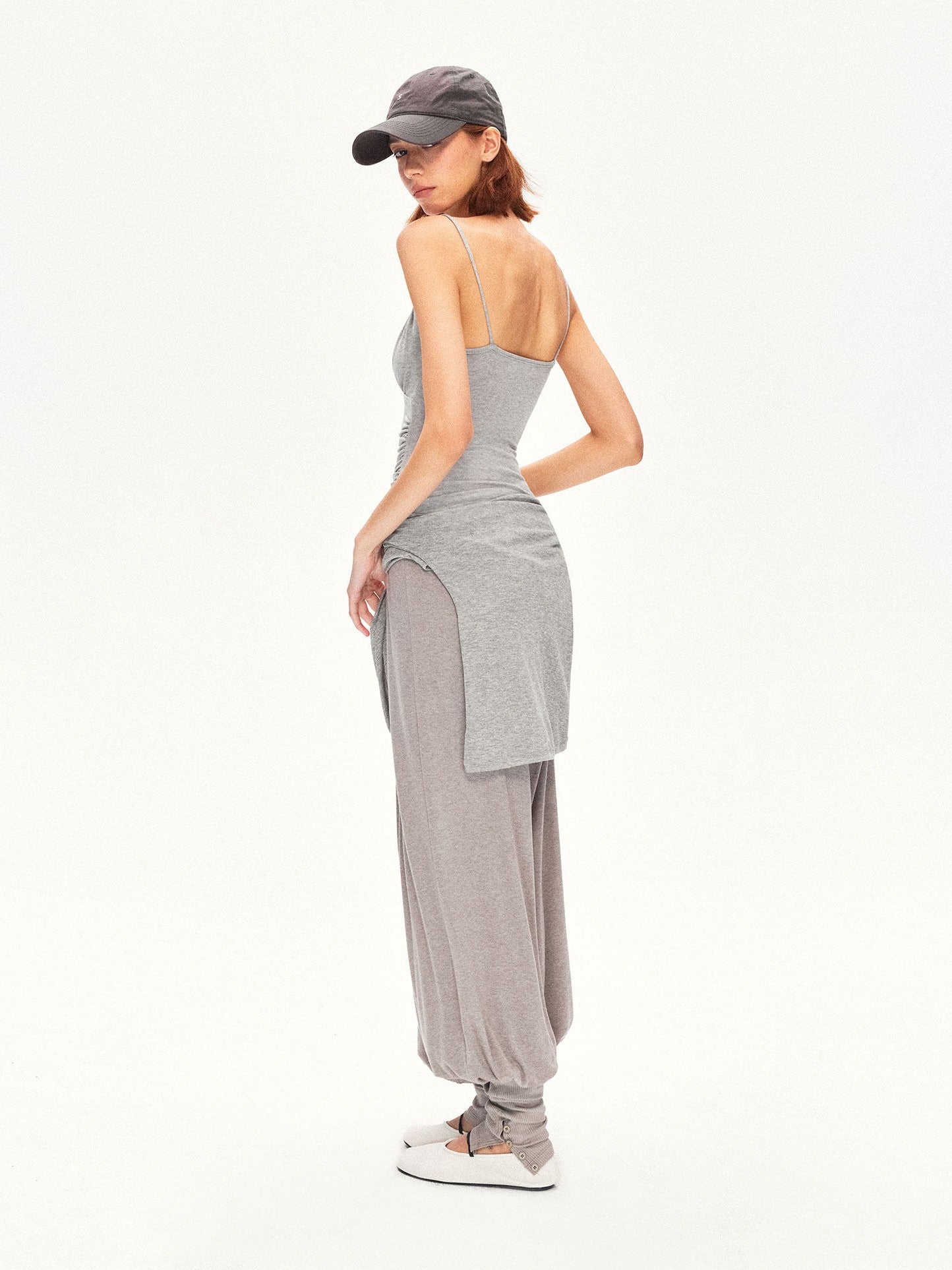 kvkv Heather Gray Pleated Adjustable Strap Square Neck Women&