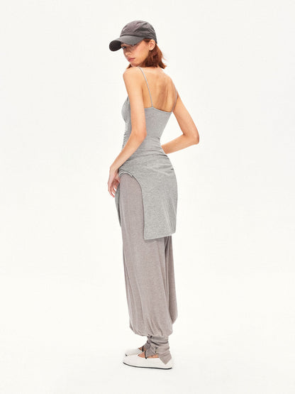 kvkv Heather Gray Pleated Adjustable Strap Square Neck Women&