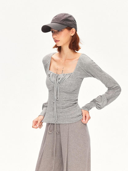 kvkv Heather Gray Pleated Adjustable Strap Square Neck Women&