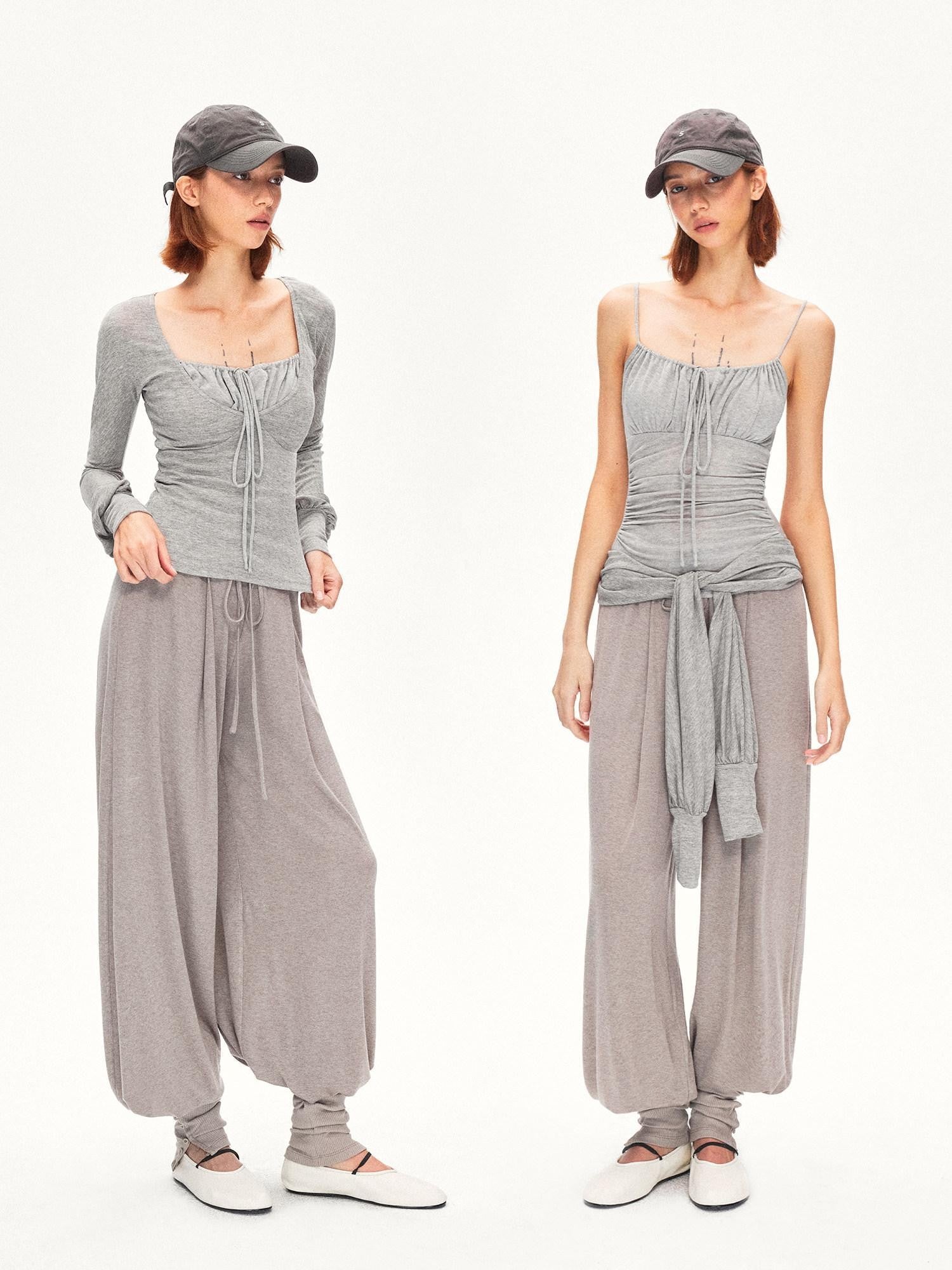 kvkv Heather Gray Pleated Adjustable Strap Square Neck Women&