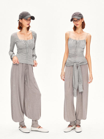 kvkv Heather Gray Pleated Adjustable Strap Square Neck Women&