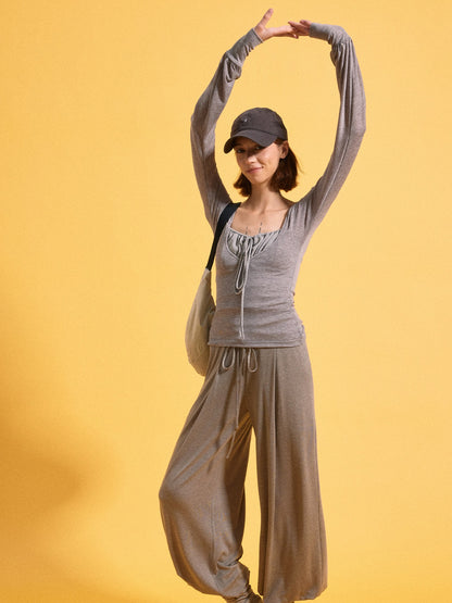 kvkv Heather Gray Pleated Adjustable Strap Square Neck Women&