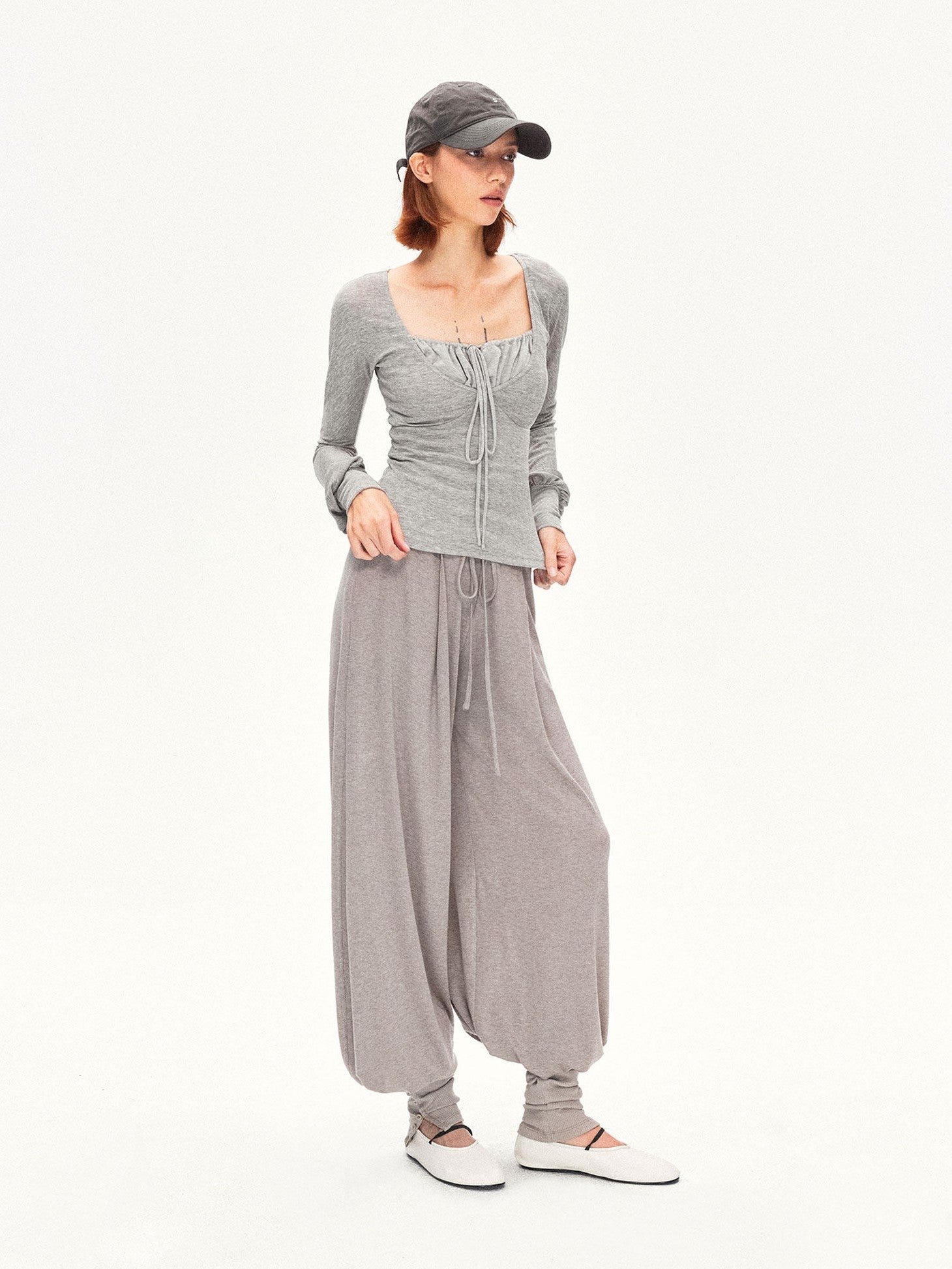 kvkv Heather Gray Pleated Adjustable Strap Square Neck Women&