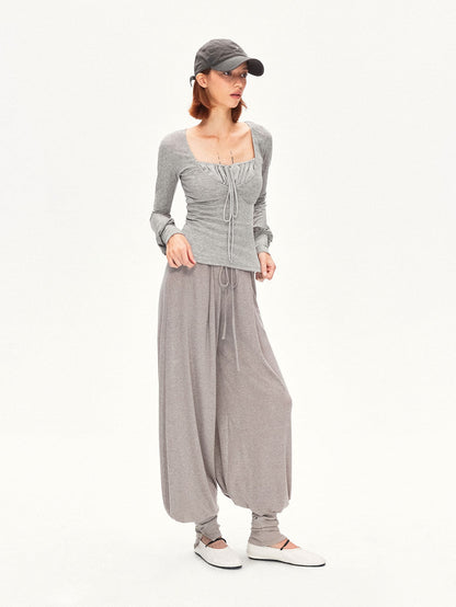 kvkv Heather Gray Pleated Adjustable Strap Square Neck Women&