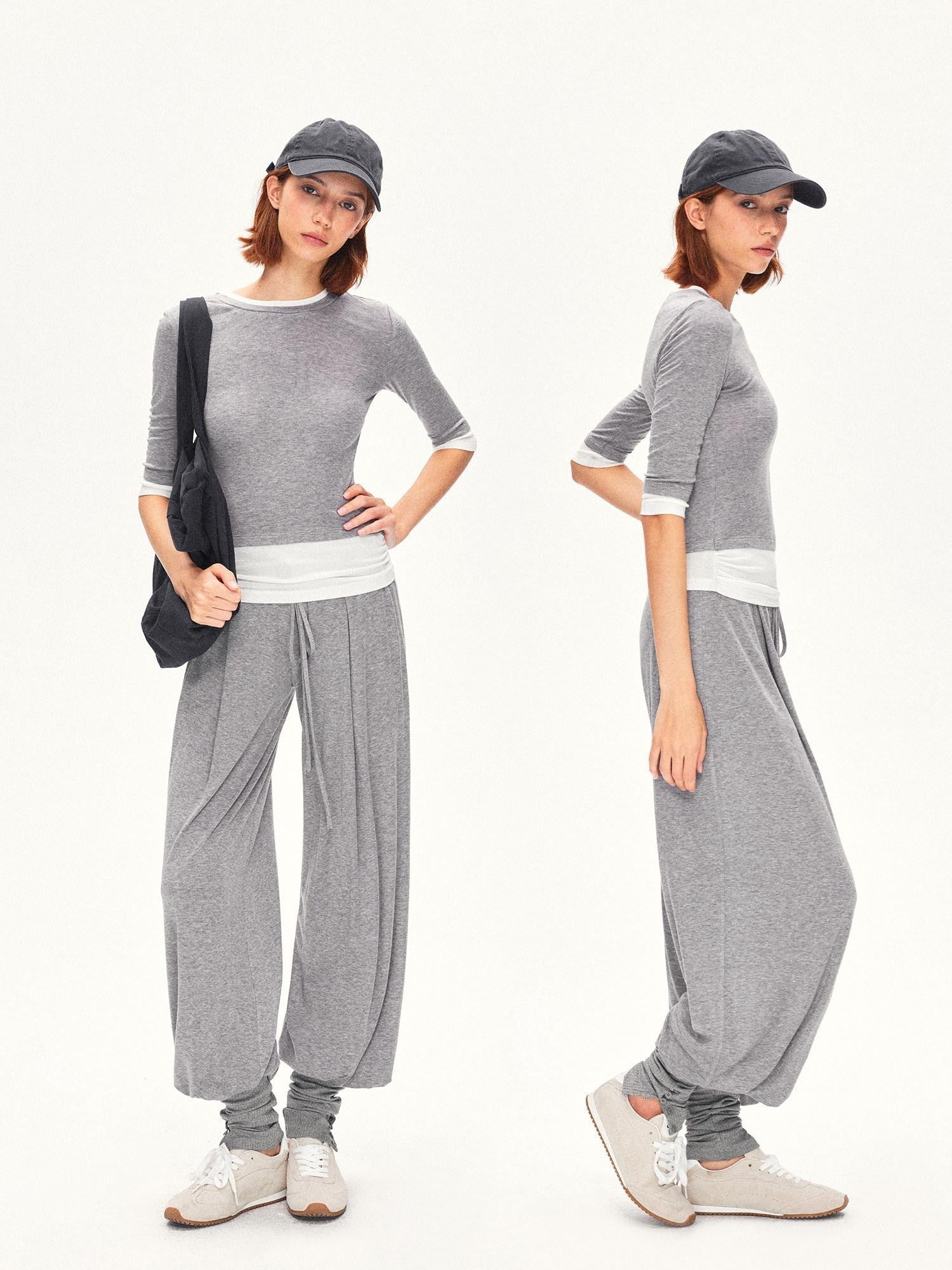 kvkv Heather Gray Pleated Detachable Socks Elastic Waist Women&