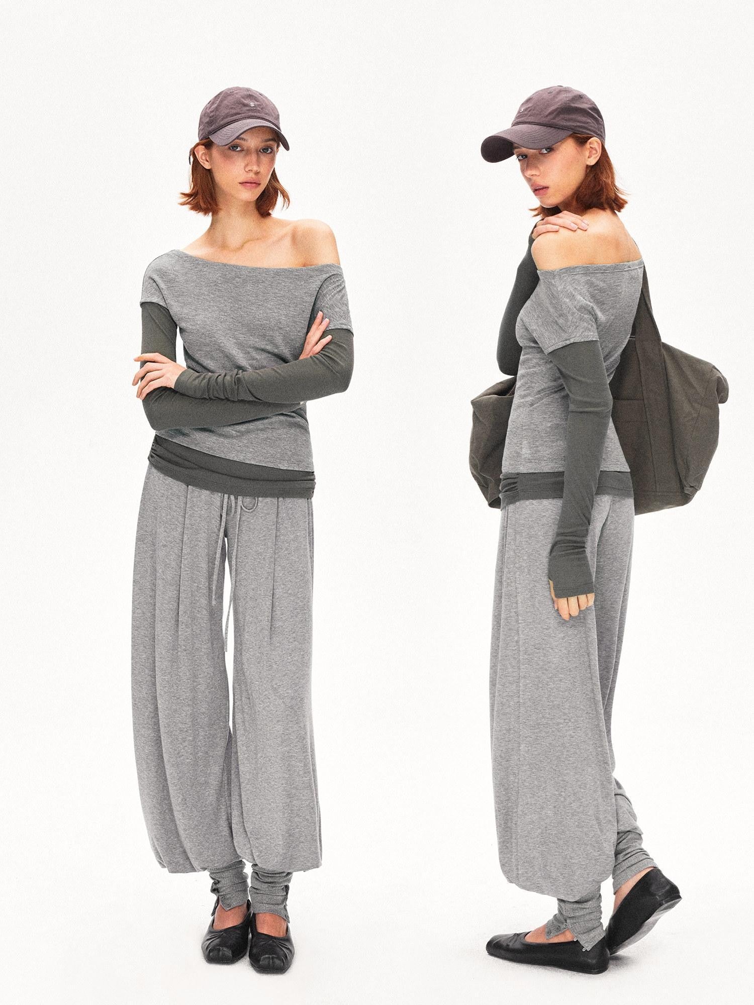 kvkv Heather Gray Pleated Detachable Socks Elastic Waist Women&