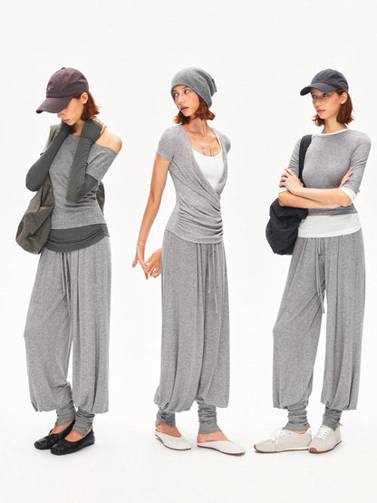kvkv Heather Gray Pleated Detachable Socks Elastic Waist Women&