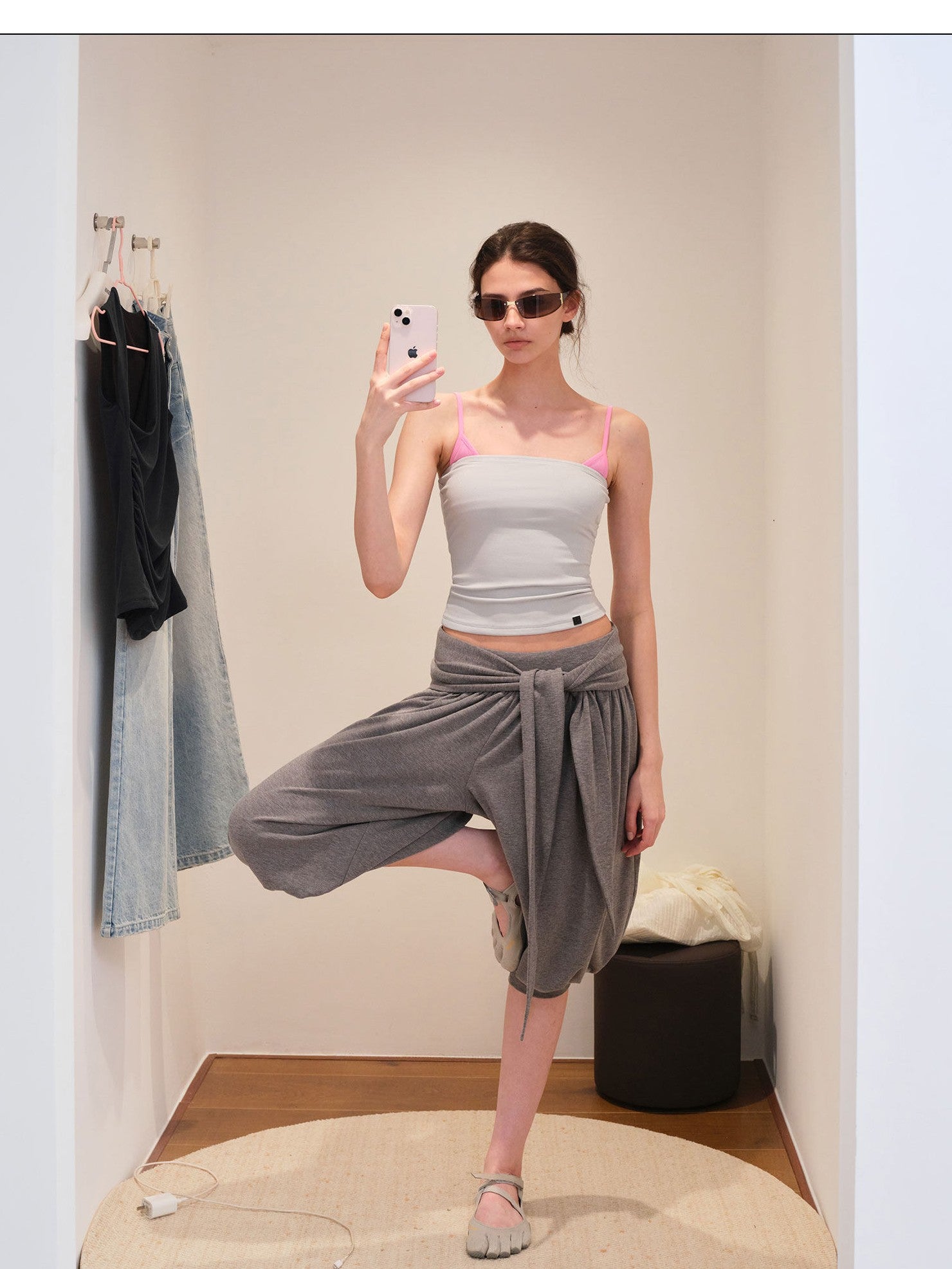 kvkv Heather Grey Pleated Detachable Tie Slub Women&