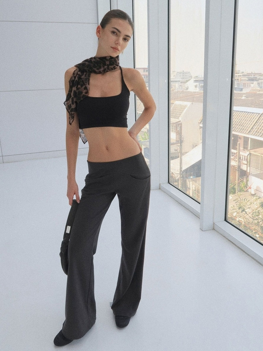 kvkv High Waist Cotton Blend Sporty Flare With Pockets Women Dark Gray Pants