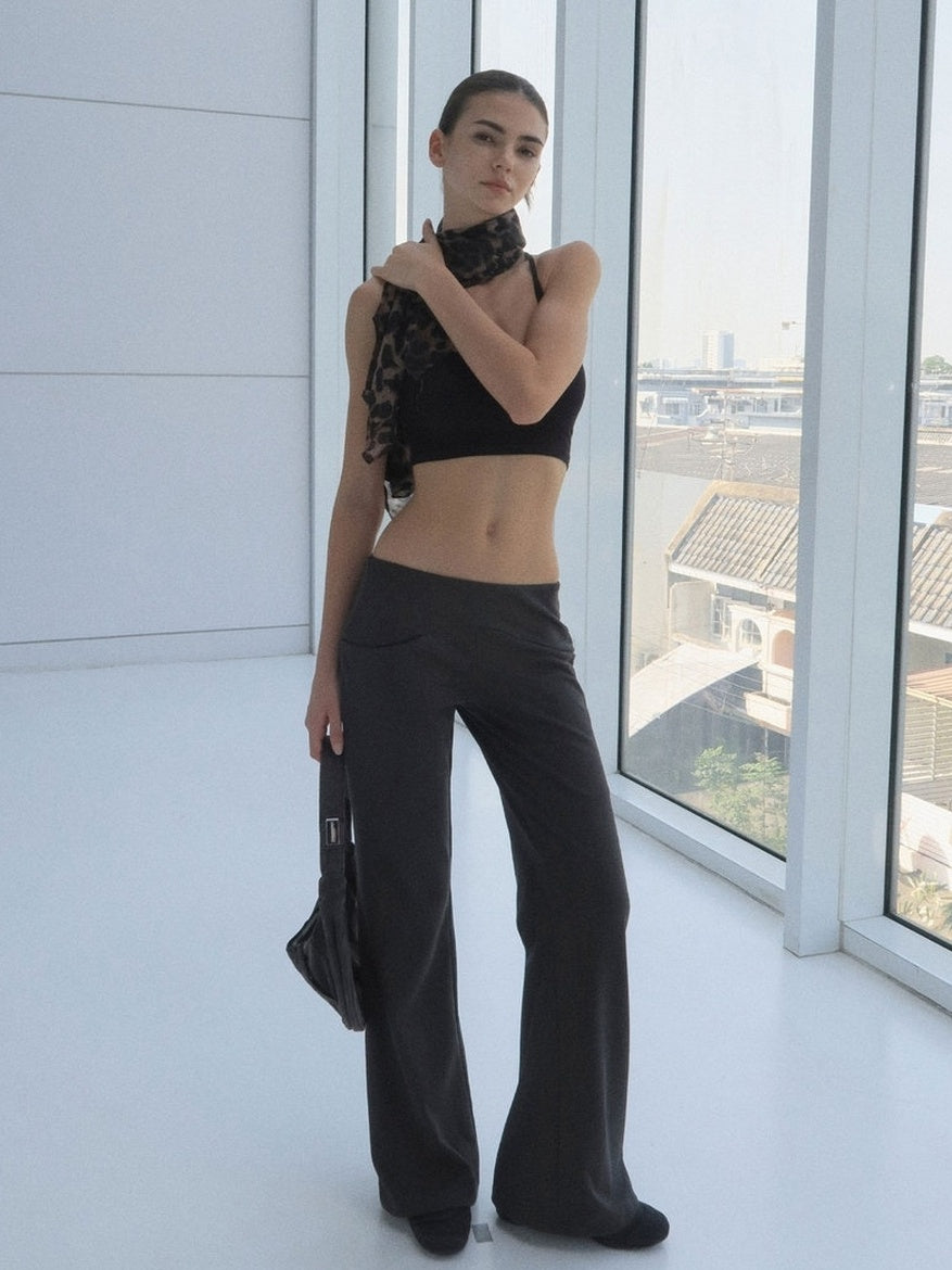 kvkv High Waist Cotton Blend Sporty Flare With Pockets Women Dark Gray Pants