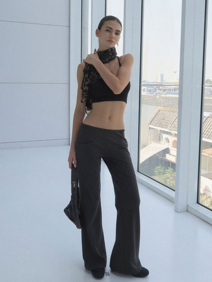 kvkv High Waist Cotton Blend Sporty Flare With Pockets Women Dark Gray Pants
