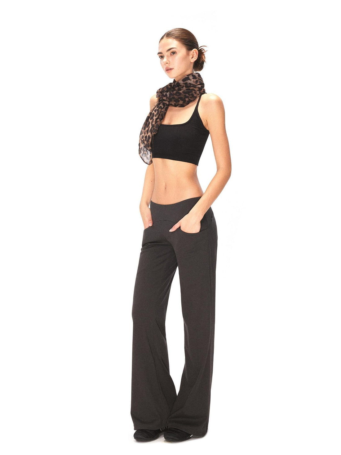 kvkv High Waist Cotton Blend Sporty Flare With Pockets Women Dark Gray Pants