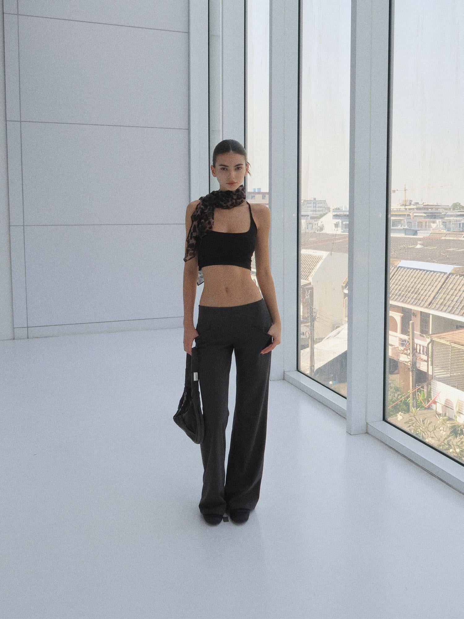 kvkv High Waist Cotton Blend Sporty Flare With Pockets Women Dark Gray Pants