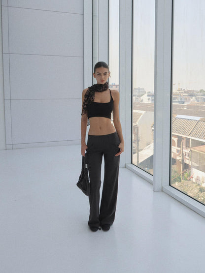 kvkv High Waist Cotton Blend Sporty Flare With Pockets Women Dark Gray Pants