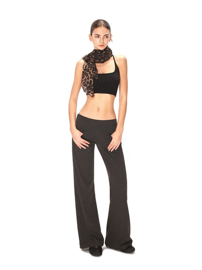 kvkv High Waist Cotton Blend Sporty Flare With Pockets Women Dark Gray Pants