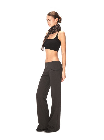 kvkv High Waist Cotton Blend Sporty Flare With Pockets Women Dark Gray Pants