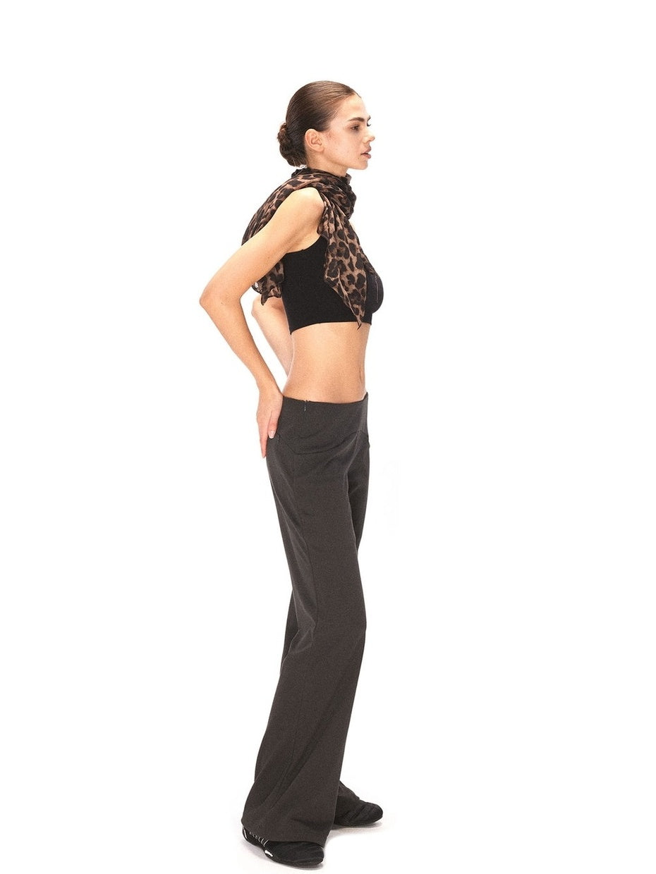 kvkv High Waist Cotton Blend Sporty Flare With Pockets Women Dark Gray Pants