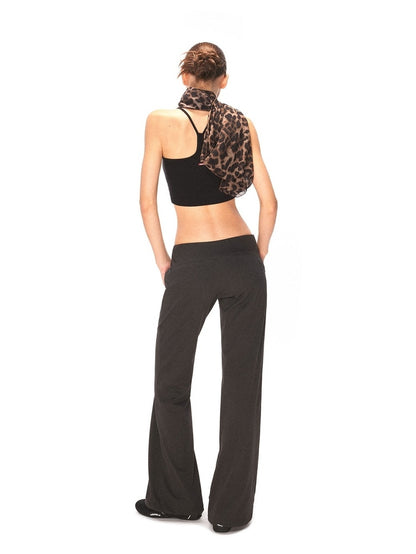 kvkv High Waist Cotton Blend Sporty Flare With Pockets Women Dark Gray Pants