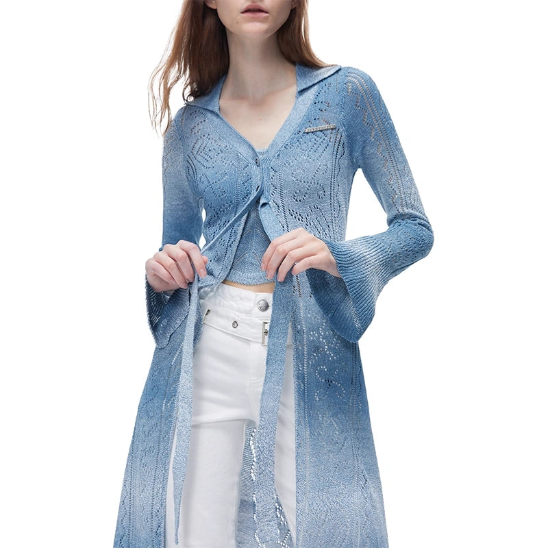 kvkv_Hollow_Shell_Stitch_Wave_Gradient_Knit_Set_V-neck_T-shirt_Long_Sleeve_MISSTT