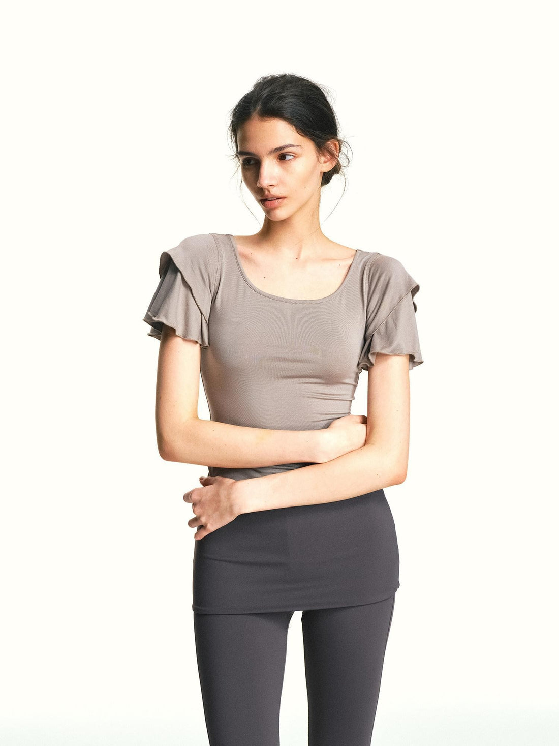 kvkv Khaki Double Layer Ruffle Sleeve Knit Women&