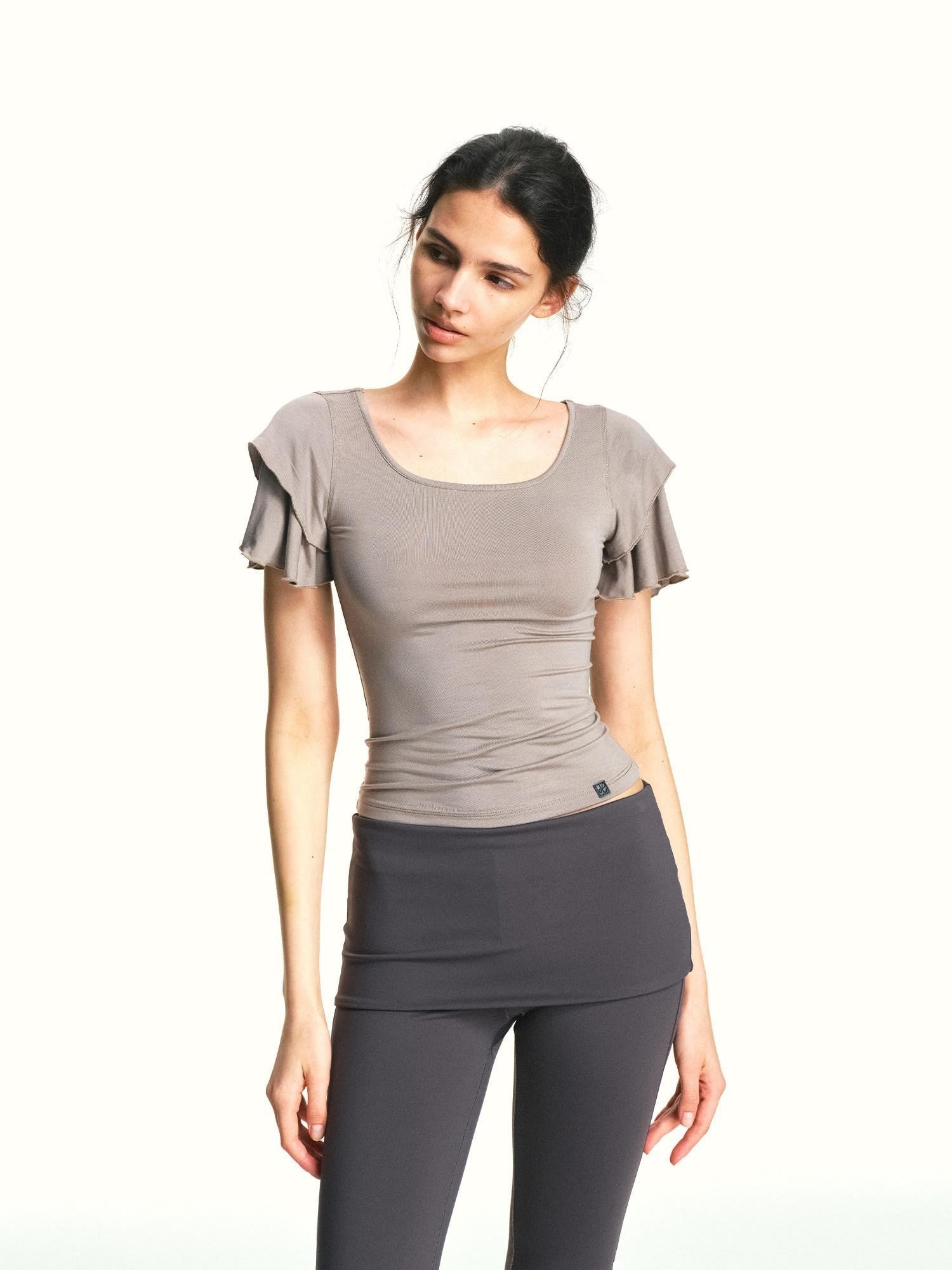 kvkv Khaki Double Layer Ruffle Sleeve Knit Women&