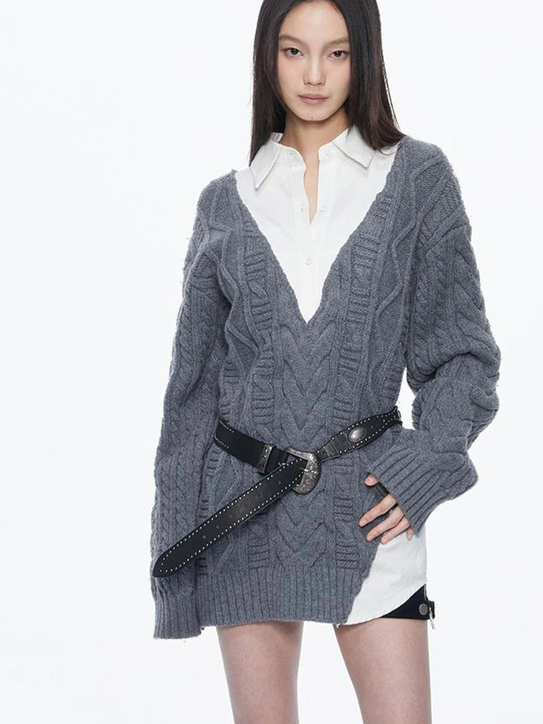 kvkv Knit And Shirt Plaid Contrast Layered Top
