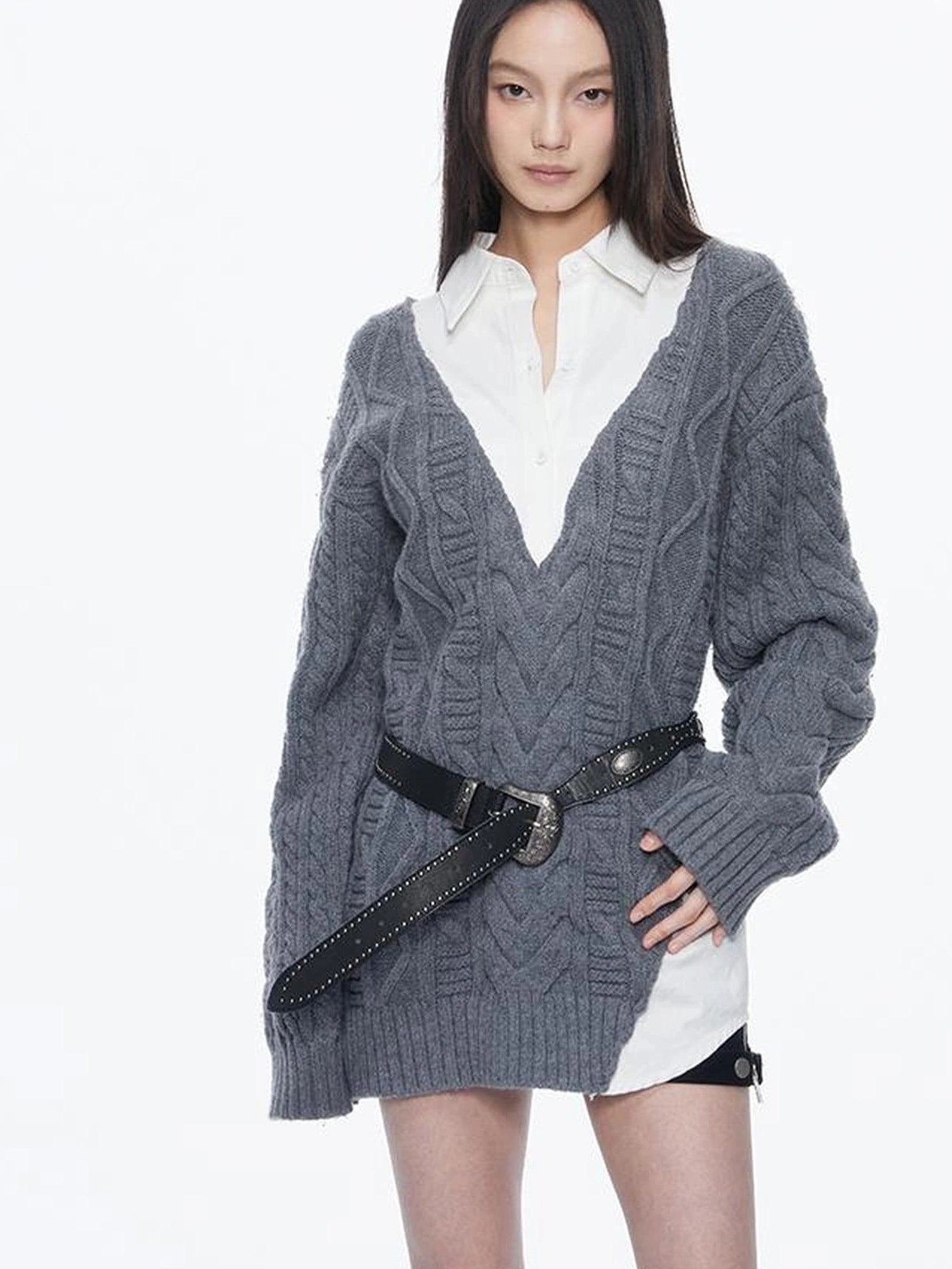 kvkv Knit And Shirt Plaid Contrast Layered Top