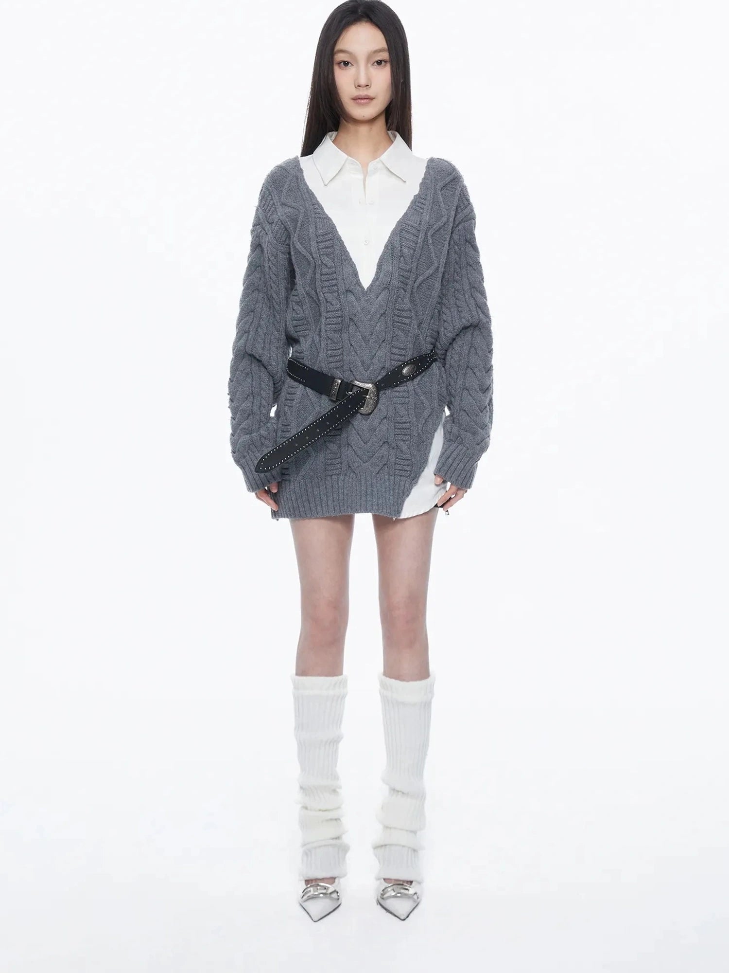 kvkv Knit And Shirt Plaid Contrast Layered Top