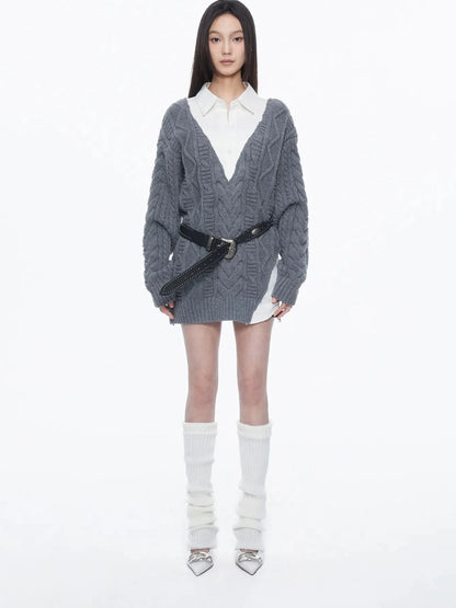 kvkv Knit And Shirt Plaid Contrast Layered Top