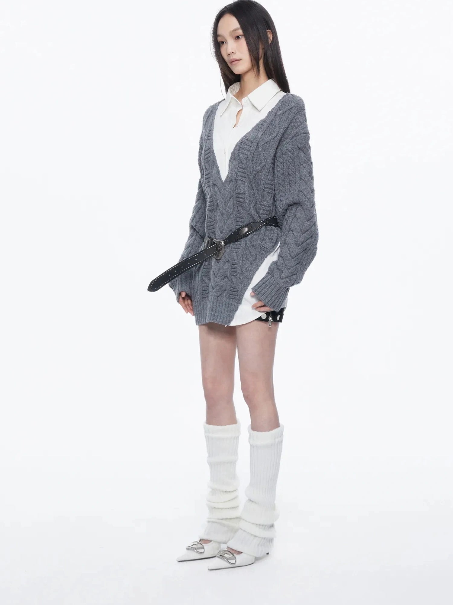 kvkv Knit And Shirt Plaid Contrast Layered Top