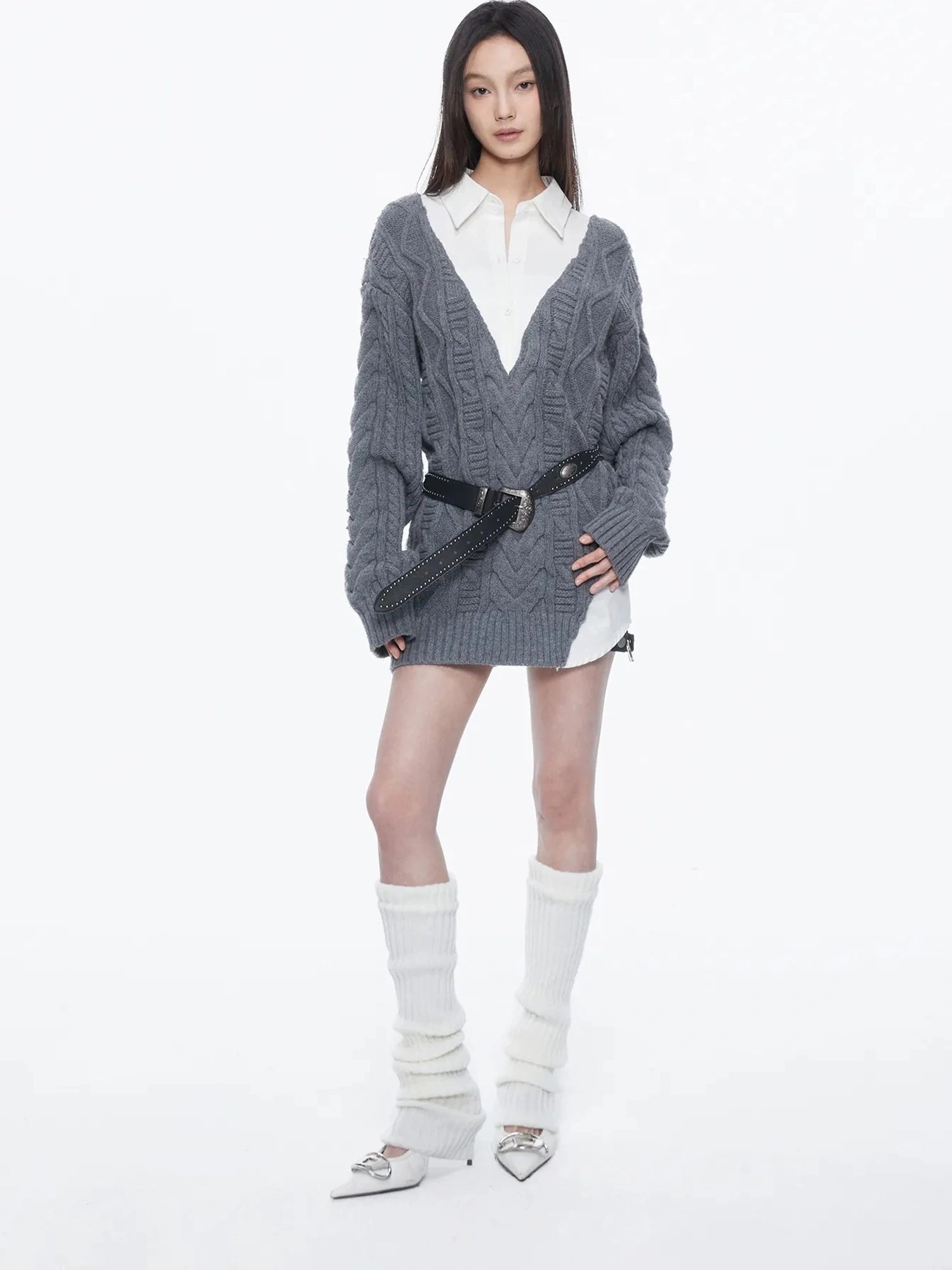 kvkv Knit And Shirt Plaid Contrast Layered Top
