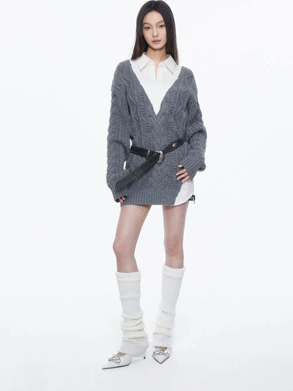 kvkv Knit And Shirt Plaid Contrast Layered Top