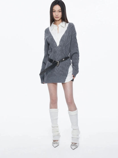 kvkv Knit And Shirt Plaid Contrast Layered Top