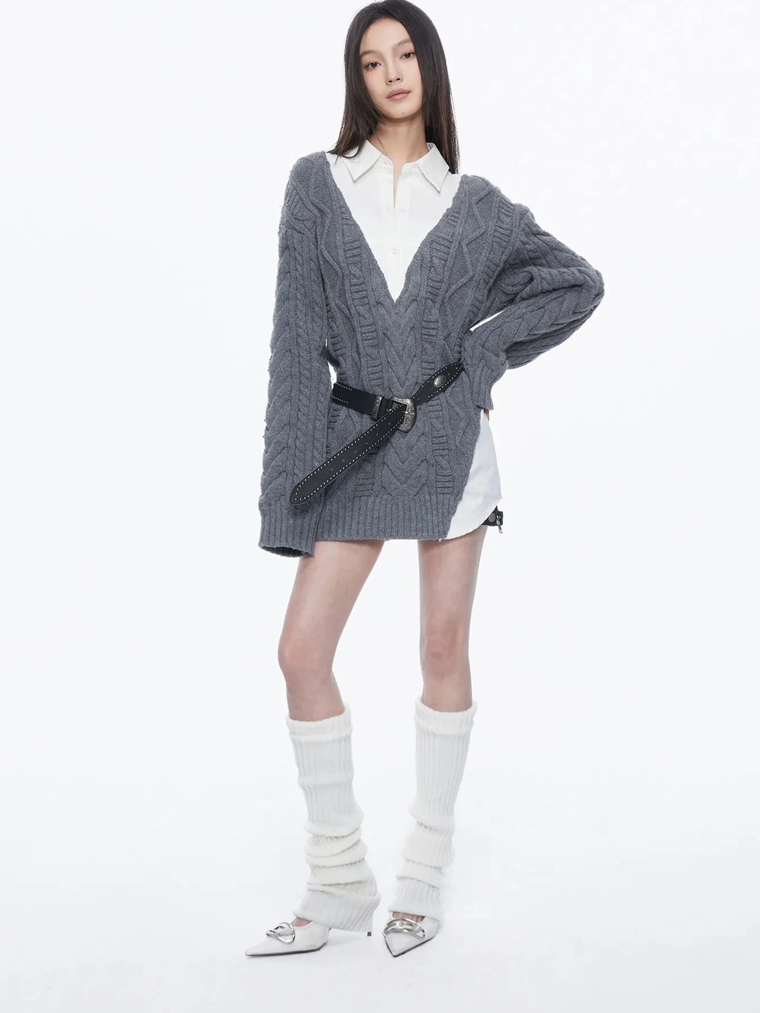 kvkv Knit And Shirt Plaid Contrast Layered Top