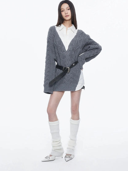 kvkv Knit And Shirt Plaid Contrast Layered Top