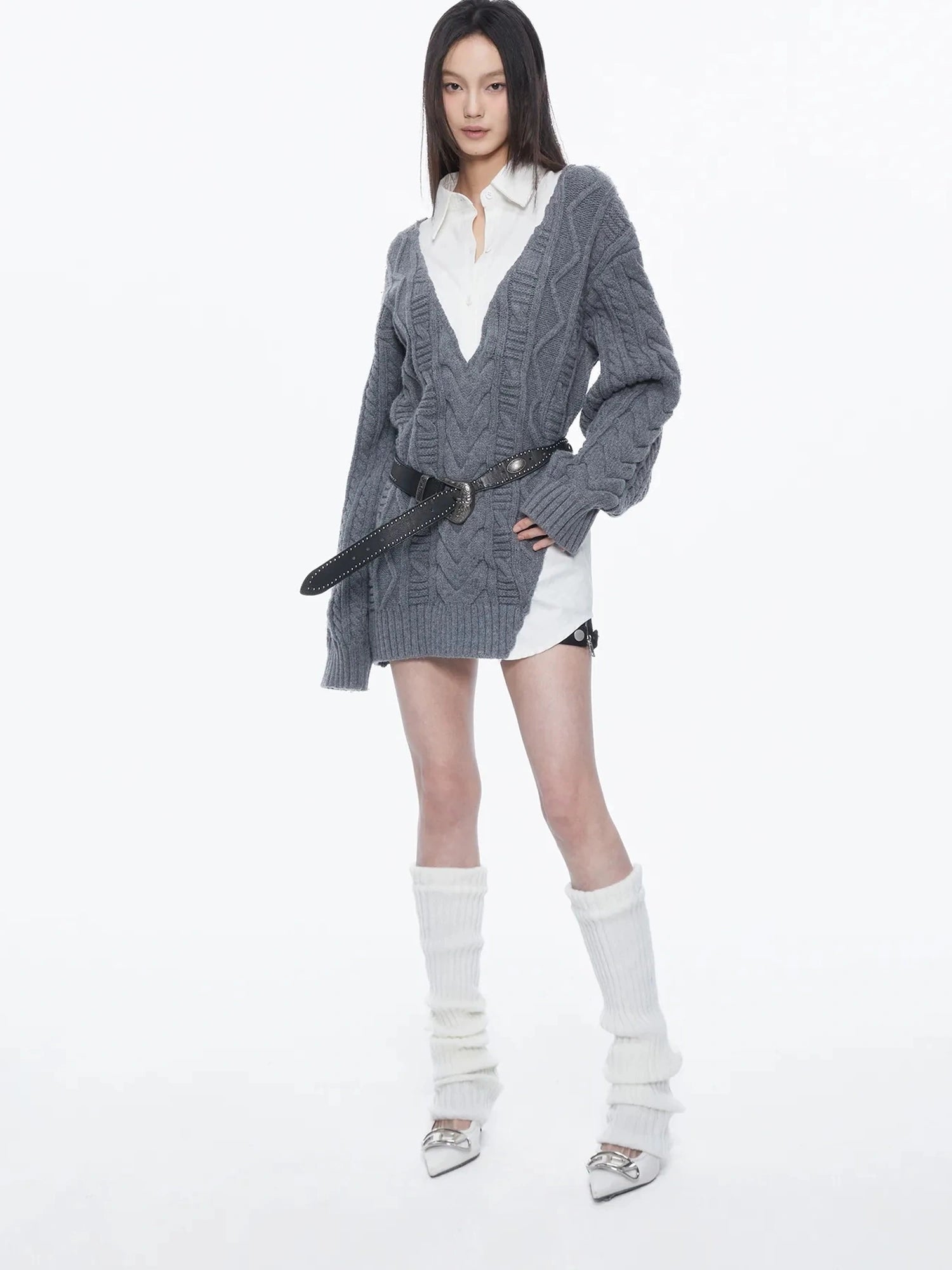kvkv Knit And Shirt Plaid Contrast Layered Top