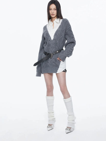 kvkv Knit And Shirt Plaid Contrast Layered Top