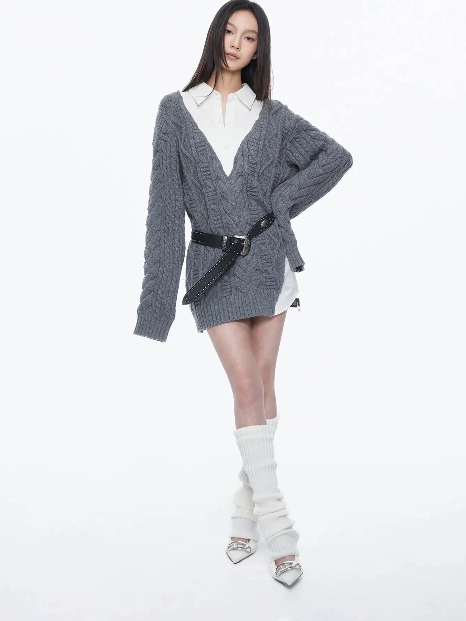 kvkv Knit And Shirt Plaid Contrast Layered Top