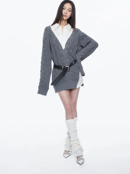kvkv Knit And Shirt Plaid Contrast Layered Top