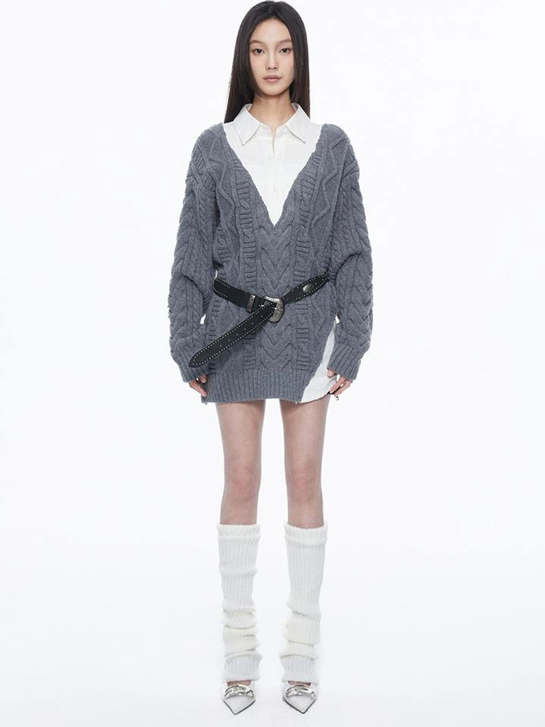 kvkv Knit And Shirt Plaid Contrast Layered Top