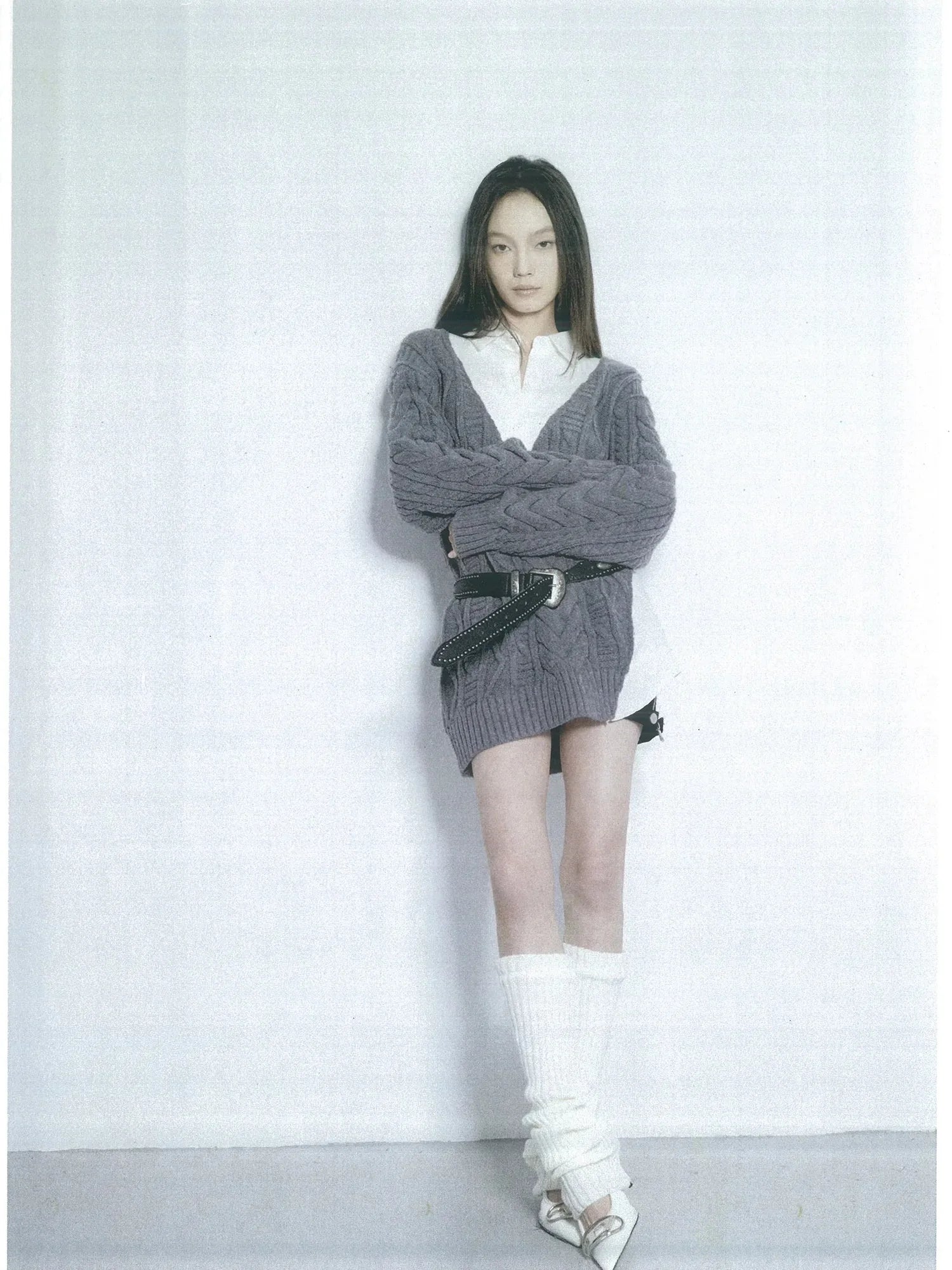 kvkv Knit And Shirt Plaid Contrast Layered Top